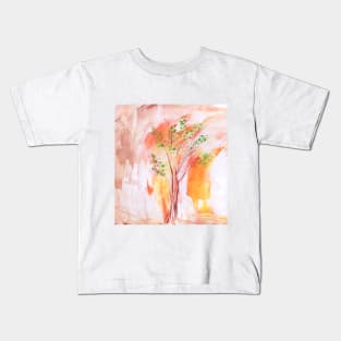 Plant, landscape, spring, summer, nature, ecology, trees, art. Hand drawn color illustration, painting, encaustic, wax. Kids T-Shirt